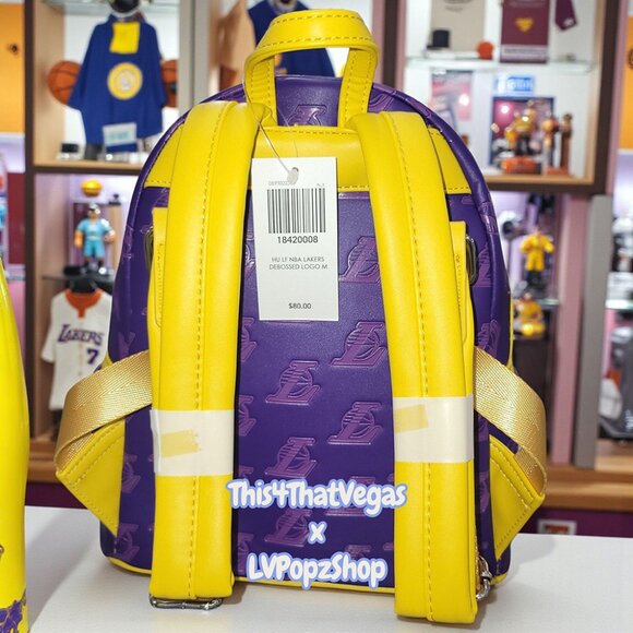 Loungefly x NBA Los Angeles Lakers Debossed Logo Mini Backpack – Purple & Gold - Picture 3 of 5